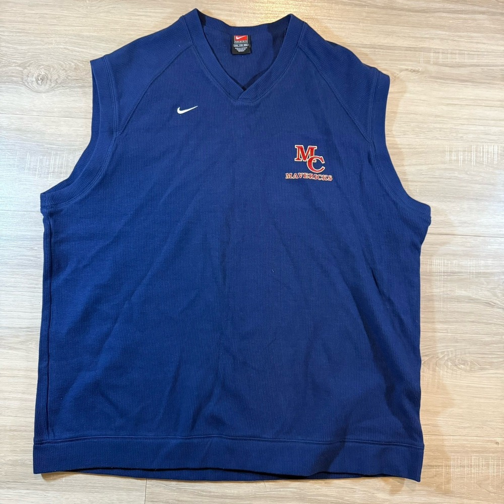 Vintage Nike Team Mallard Creek Mavericks Mens 2XL Blue Fleece Vest Embroidered
